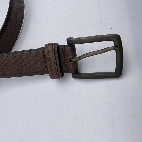London Fog Pin Dot Feather Edge Dress Belt Men's Size 36  Brown Leather - Picture 2 of 4